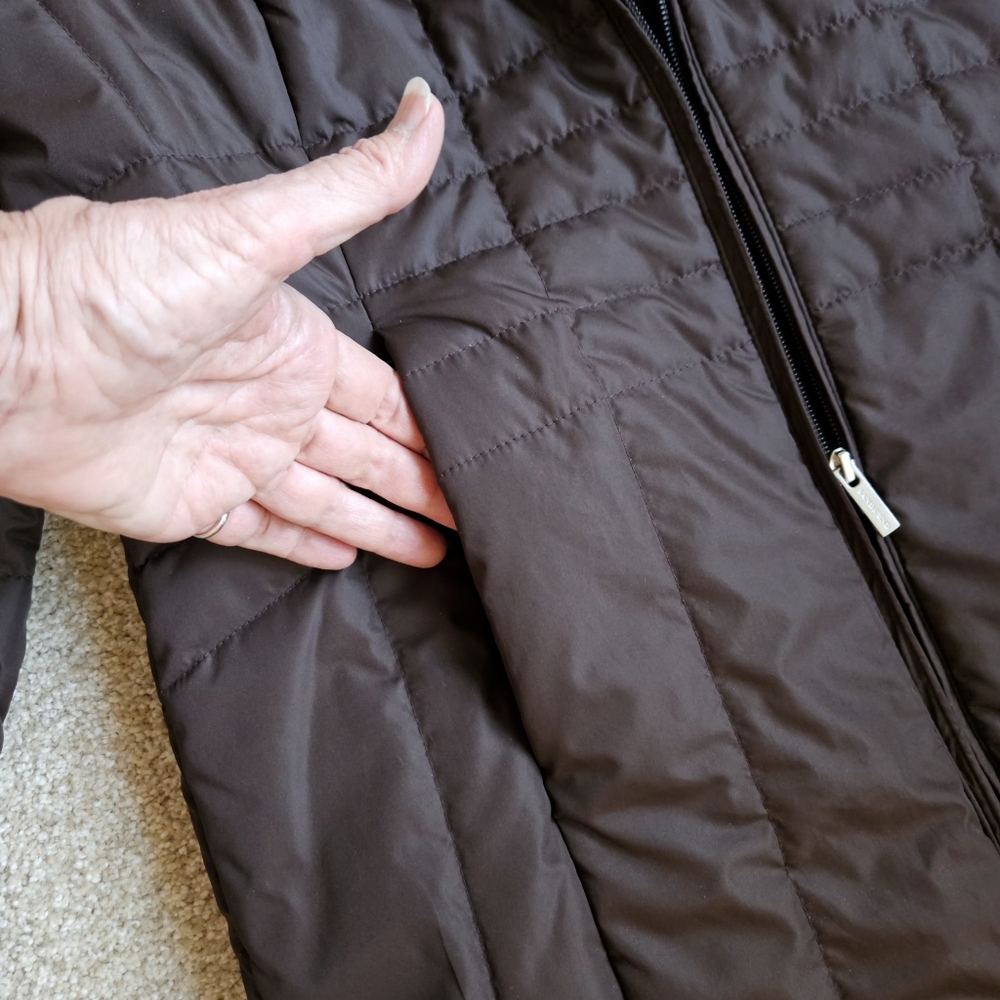 Lands' End | Size SP | Dark Brown Quilted Hooded Long Puffer Coat - Picture 6 of 13